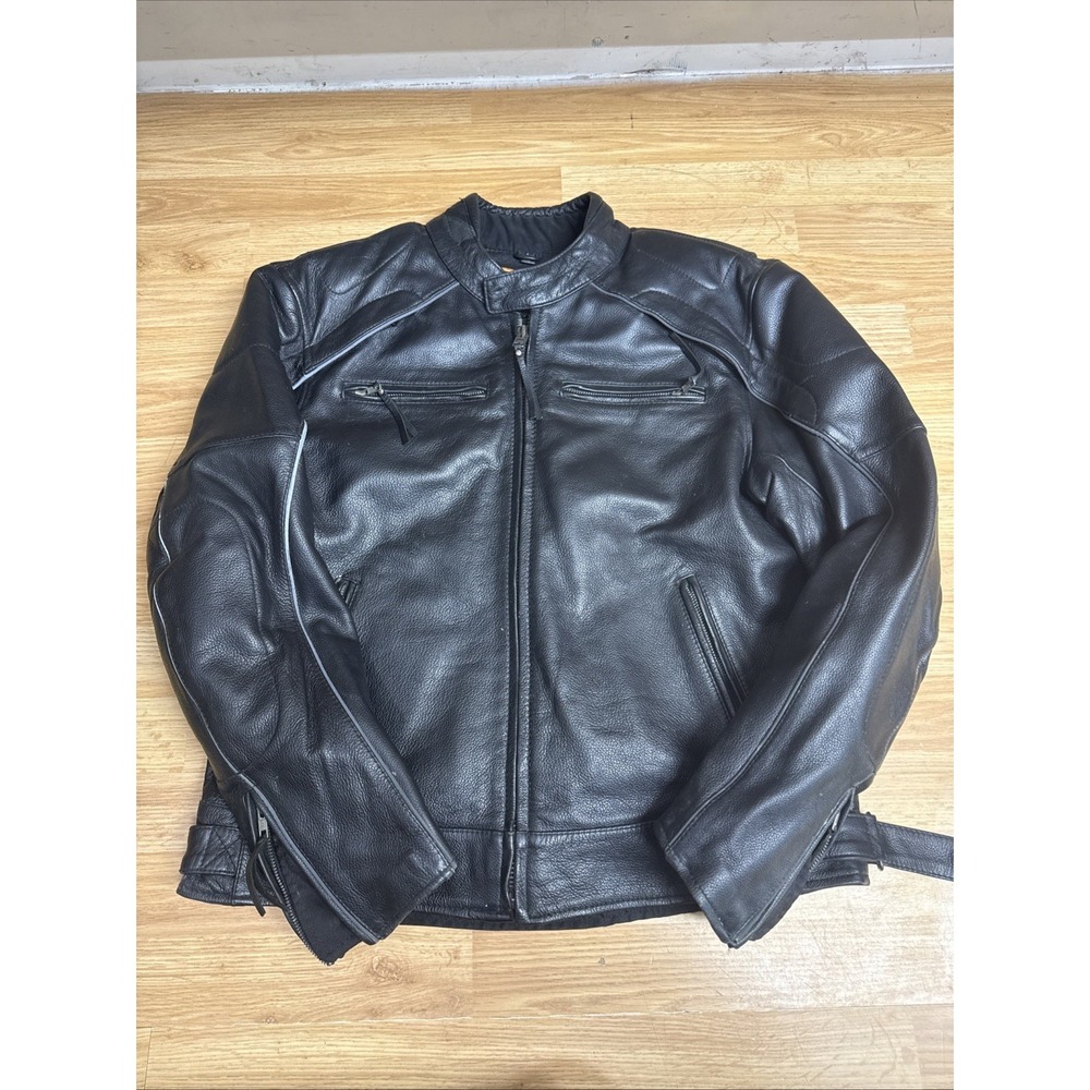 FIRST CLASSICS Black Leather Motorcycle Jacket Large Heavy  Zip Out Liner